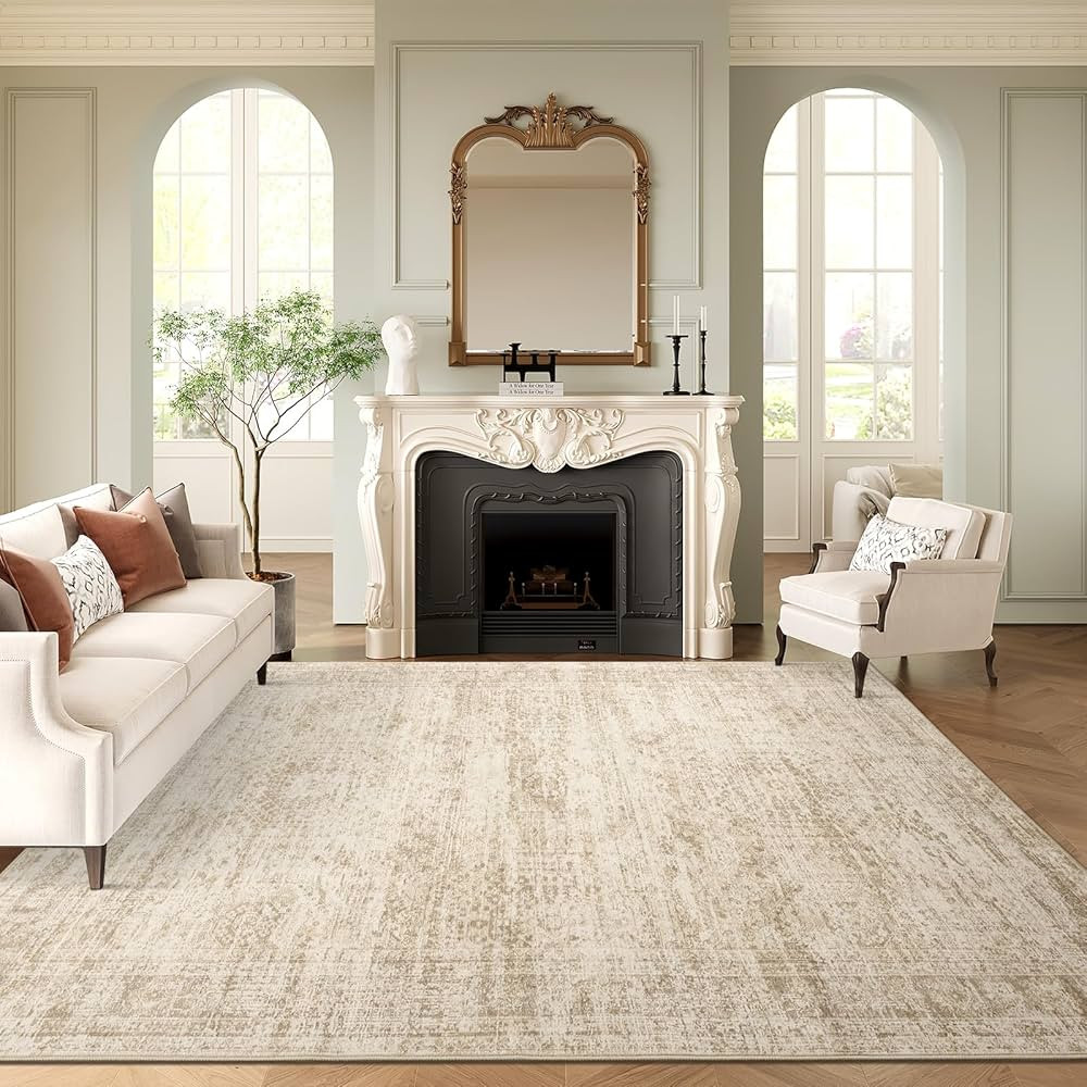 Washable Area Rug 8x10, Large Soft Rugs for Living Room Vintage Beige Carpet 8x10 Area Rugs for B... | Amazon (US)