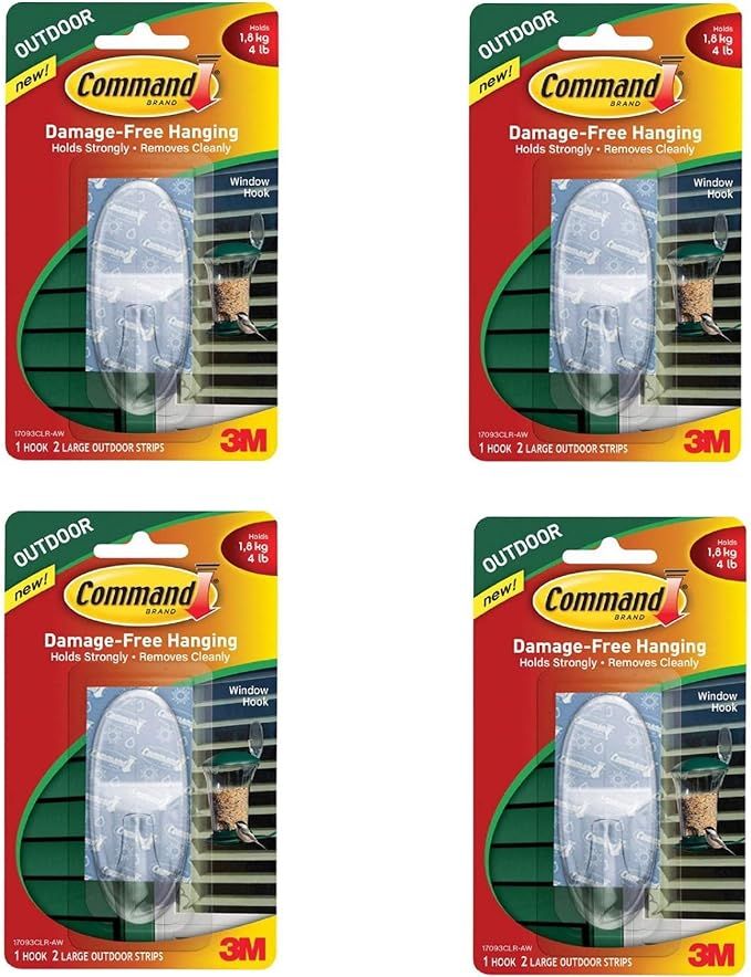 Amazon.com: Command Large Clear Outdoor Window Hook, 3 Piece (1 Hook, 2 Strips), 4 Pack : Home & ... | Amazon (US)
