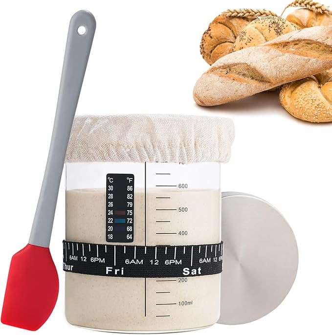 Sourdough Starter Glass Jar Kit, 26 OZ Large Wide Mouth Jar for Sour Dough Starter, Easy to Use S... | Amazon (US)