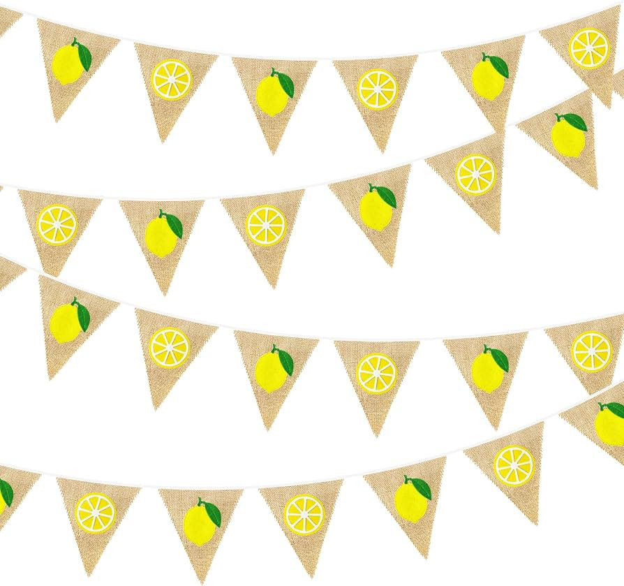 24Ft Lemon Burlap Banner Lemon Burlap Pennant Triangle Flag Garland Streamers Vintage Fireplace W... | Amazon (US)