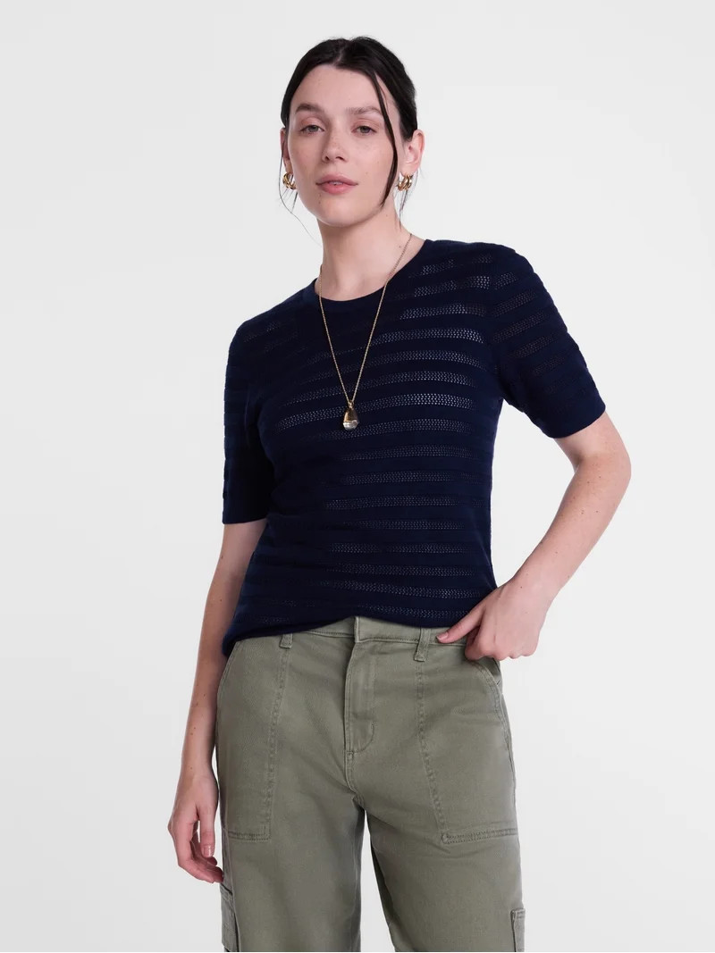 Scenario Women's Stripe Sweater with Short Sleeves, Sizes XS-XXXL | Walmart (US)