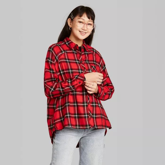 Women's Plaid Long Sleeve Oversized Button-Down Shirt - Wild Fable™ | Target