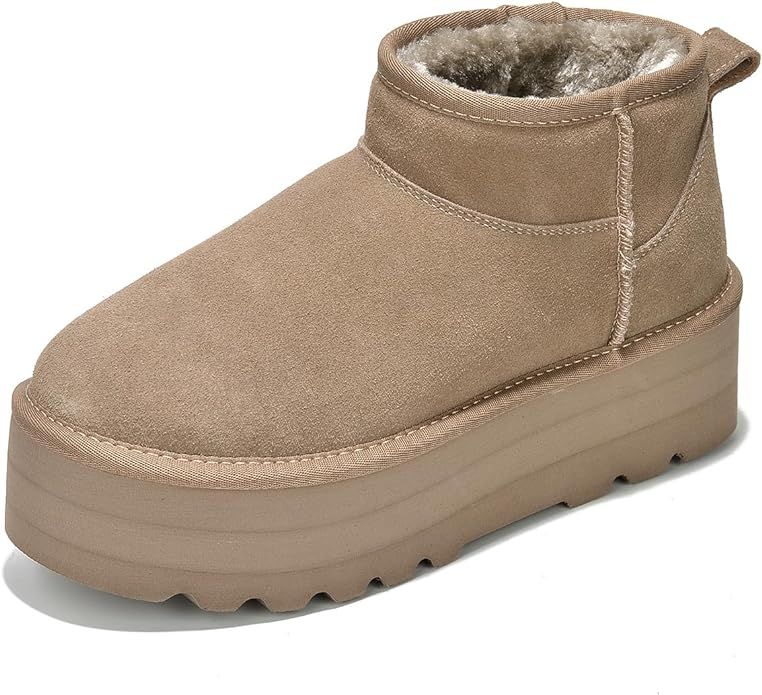 Mini Platform Boots for Women - Ankle Boot Fur Lined Genuine Suede Cozy Platform + Memory Foam In... | Amazon (US)