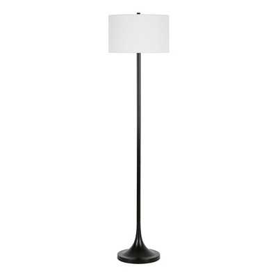Hudson and Canal 62" Tall Floor Lamp with Drum Fabric Shade Blackened Bronze/Matte White | Target