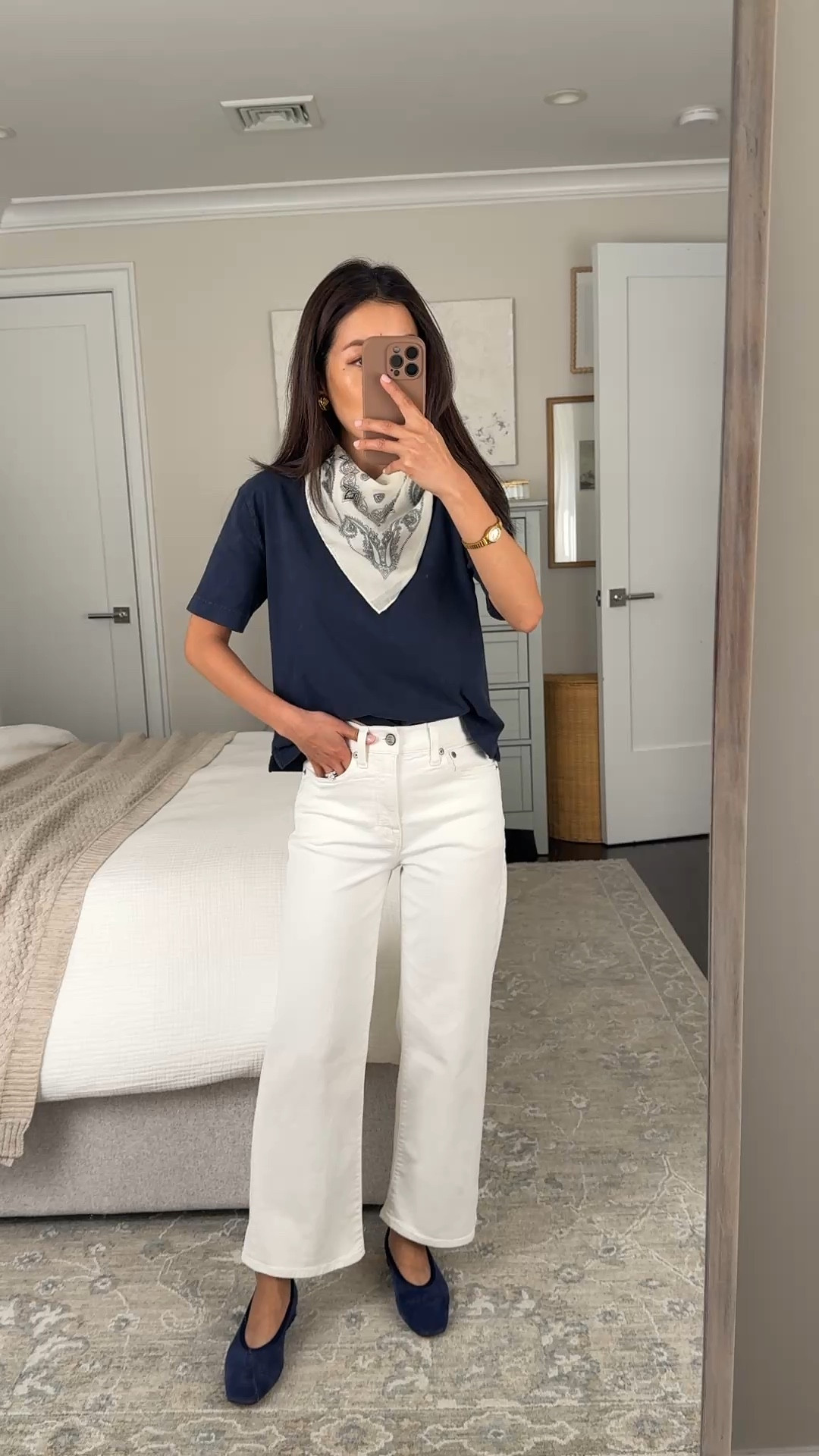 Jeans are on sale in all other colors but not white fyi

• Slim wide jeans 24 petite, TTS, a longtime petite favorite, has stretch and is a little loose at waist for me

• Boyfriend jersey relaxed cropped tee xxs, boxier cut and shorter length

• Suede ballet flats sz 5, low stacked heel, supportive on the inside

• Printed cotton scarf, to add a little bit of print and detail

@jcrew #injcrew #ad

Easy mom outfit, petite friendly jeans, transitional spring outfit, white jeans

#LTKPetite #LTKootd #LTKmomlife