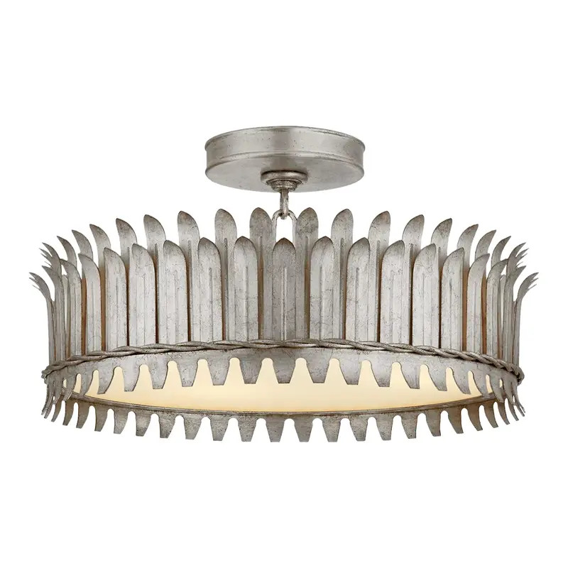 Suzanne Kasler for Visual Comfort Signature Leslie 16" Semi-Flush in Burnished Silver Leaf with Fros | Chairish