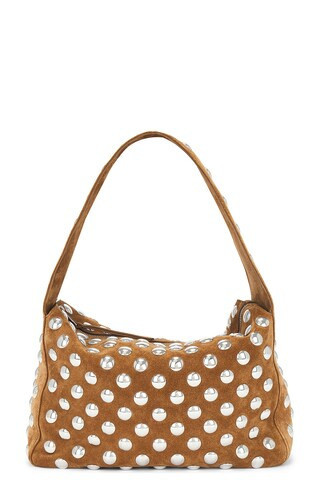 KHAITE Elena Suede Studded Shoulder Bag in Mud & Silver - Tan. Size all. | FWRD 