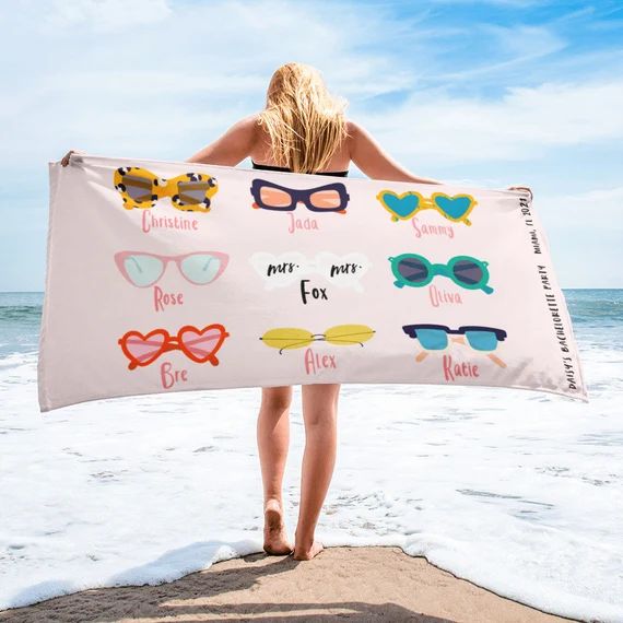 Personalized Sunglasses Bachelorette Party Beach Towel | Etsy | Etsy (US)