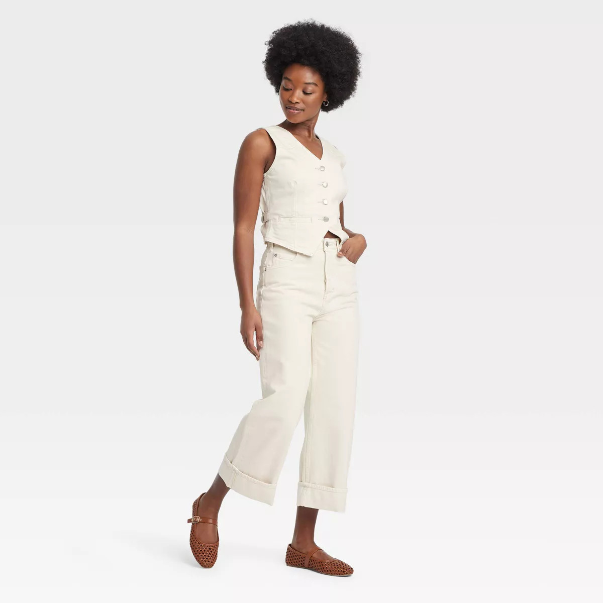 Women's Denim Vest - Universal Thread™ White 8: Relaxed Fit, Front Button, Midweight Fabric | Target