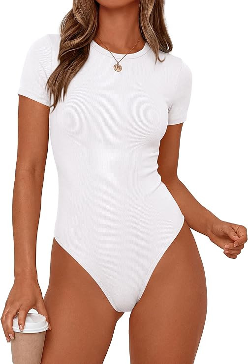 PRETTYGARDEN Body Suits for Womens Summer Tops 2026 Casual Short Sleeve Ribbed Fitted Basic Tee S... | Amazon (US)