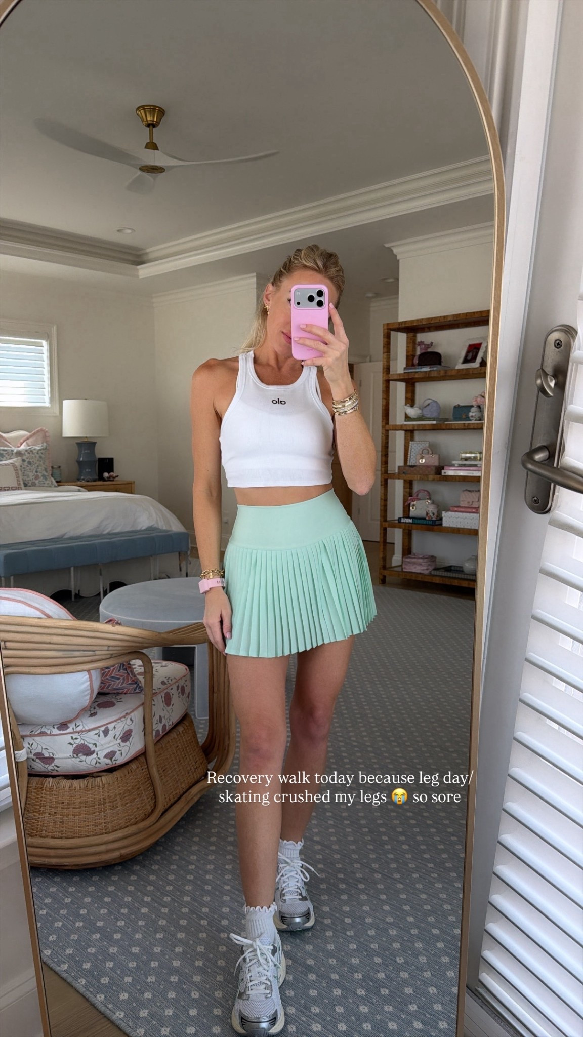 Alo tennis skirt, alo tank, mint/white asics 

#LTKFindsUnder100 #LTKStyleTip #LTKActive