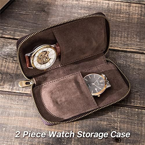 Watch Bracelet Storage Bag Case Leather 2 Pieces, Hiram Portable Travel Watch Genuine Leather Pouch, | Amazon (US)