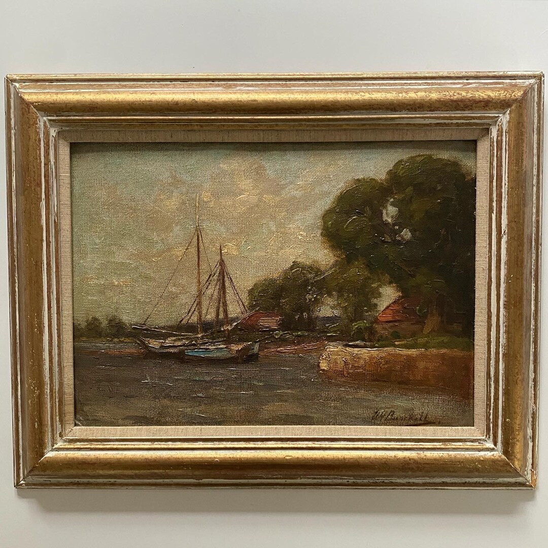 Vintage Antique William F. Burchell 1909-1937 River Landscape British Boats Coast English Oil Pai... | Etsy (UK)
