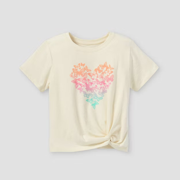 Girls' 'Butterfly Heart' Short Sleeve Graphic T-Shirt - Cat & Jack™ Cream | Target