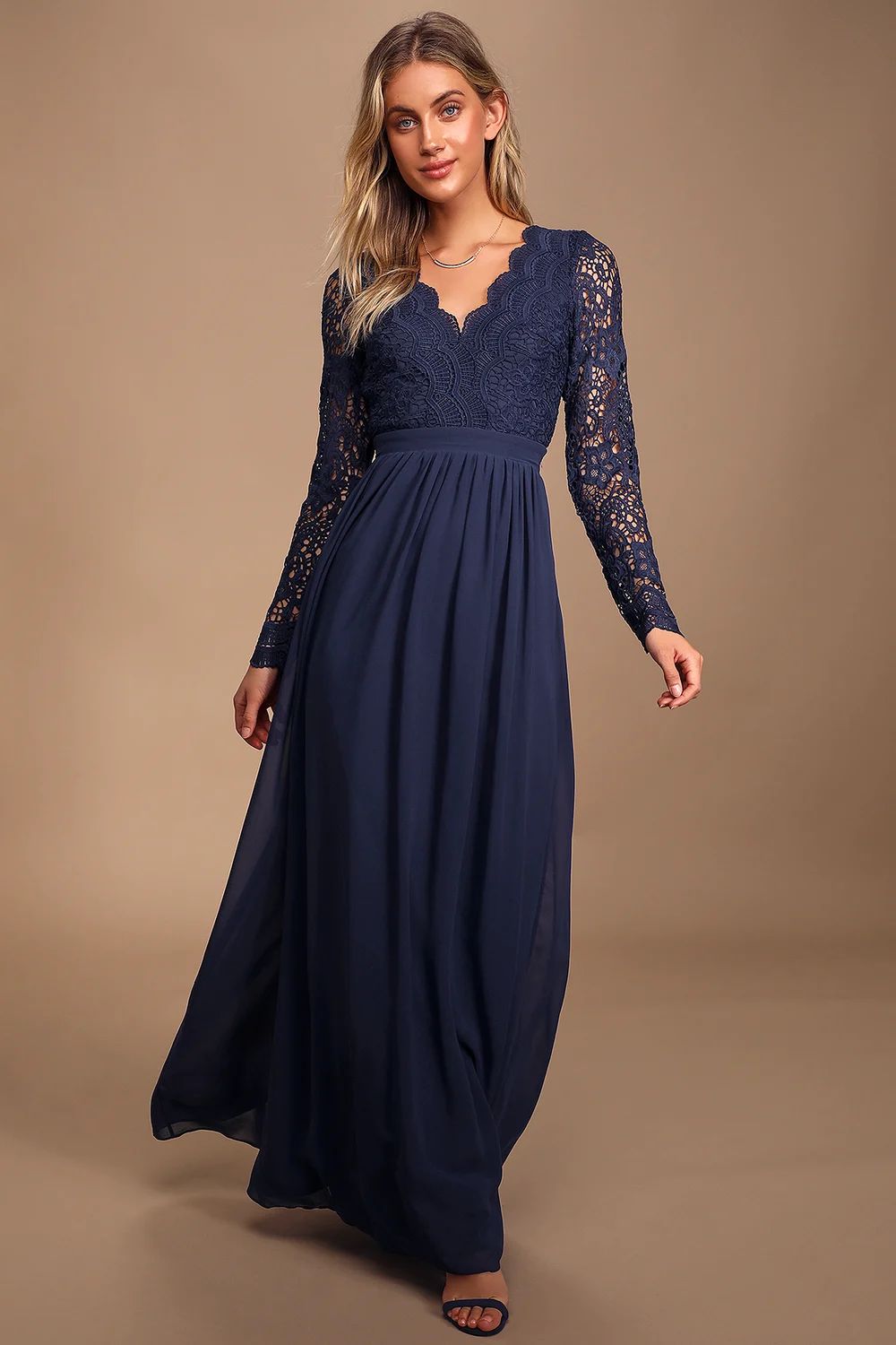 Awaken My Love Navy Blue Long Sleeve Lace Maxi Dress | Lulus (US)