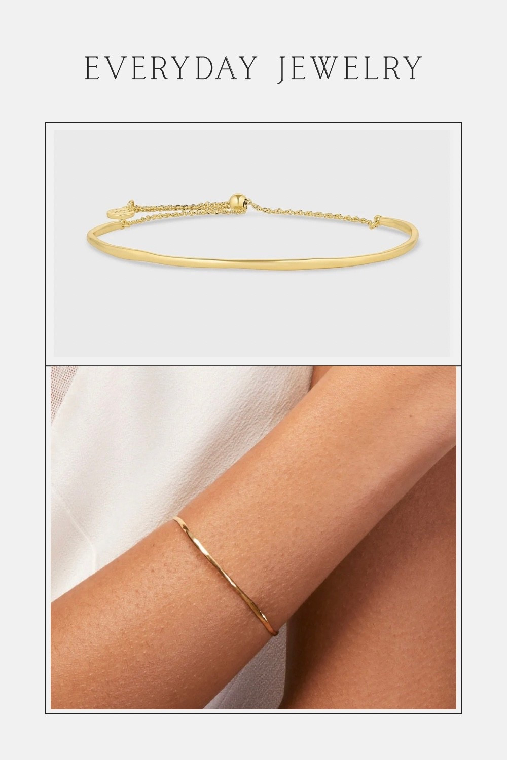Simple gold bracelet that adds a subtle, elevated touch to any outfit. Perfect for layering or wearing on its own for an everyday minimal look.#LTKunder100

#LTKootd #LTKWorkwear