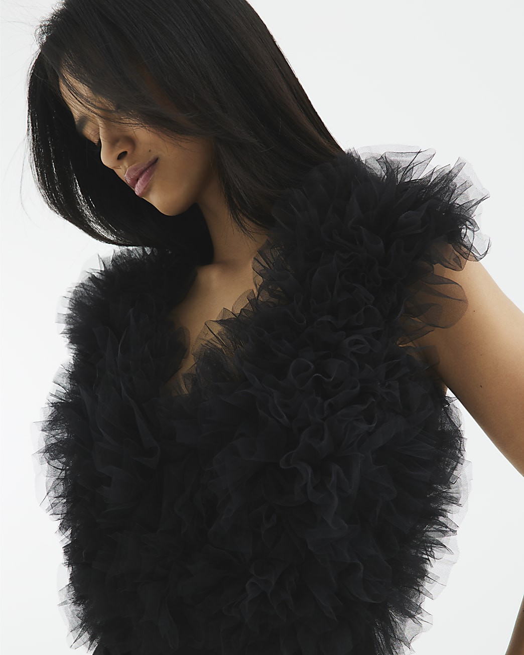 Petite Black Ruffle Bodysuit | River Island UK & IE