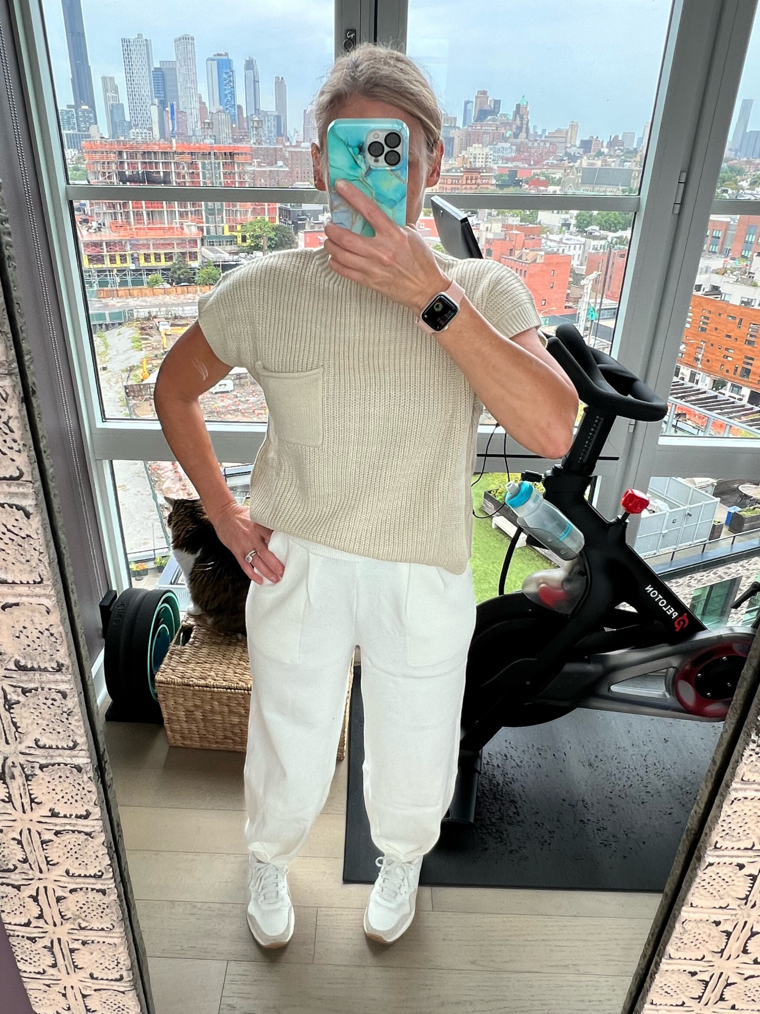 I caved and bought the @amazon travel outfit everyone has been going on about. And you know what? It is ridiculously comfortable but also looks cool. So now you can look chic while wearing what feels like sweats!😂 (you can thank me later.) 
PS please ignore my cat in the background making a cameo and my Peloton. City living = limited space. 

#LTKstyletip #LTKfindsunder100 #LTKtravel
