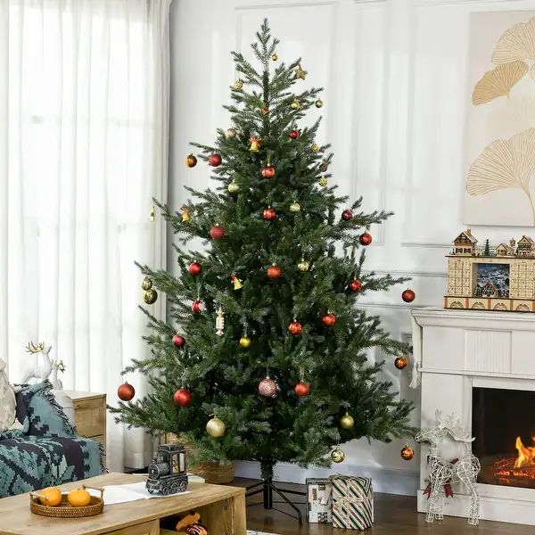 HOMCOM 7.5ft Artificial Christmas Tree Holiday Décor with 1288 Branches, Auto Open, Steel Base, ... | Bed Bath & Beyond