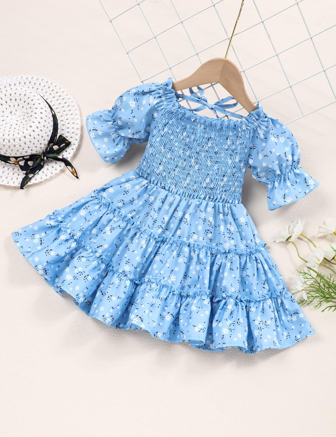 Toddler Girls Floral Casual Dress Square Neck Puff Sleeve A-Line Midi Dresses Girls Summer Clothe... | Amazon (US)