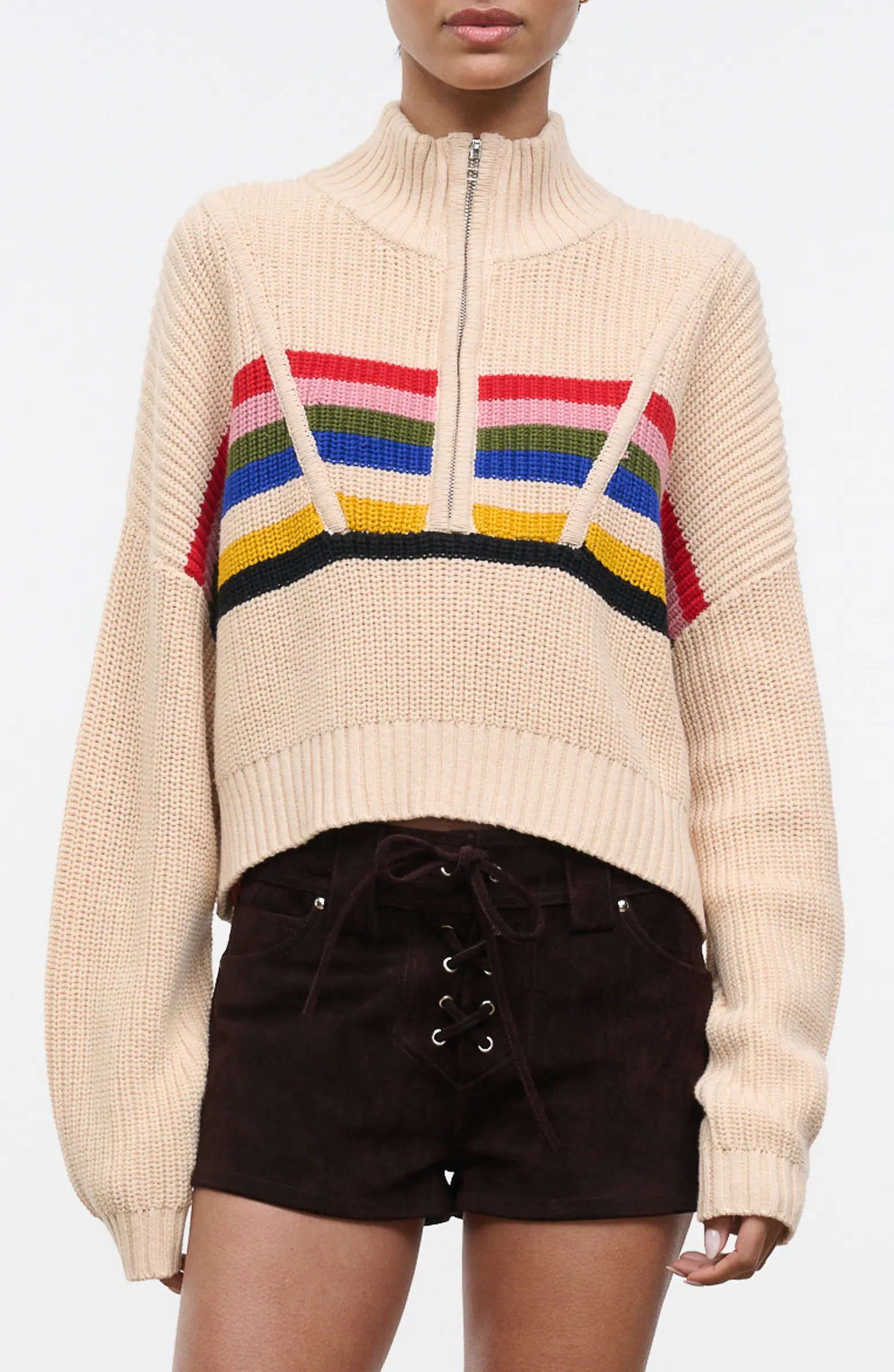 STAUD Hampton Stripe Half Zip Crop Sweater | Nordstrom | Nordstrom