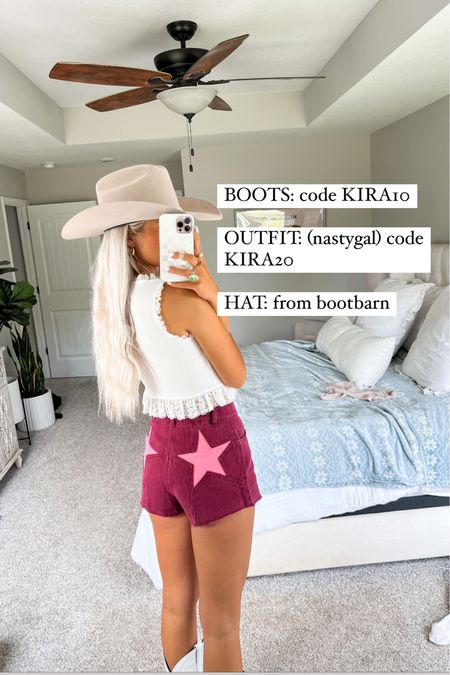 nastygal code: KIRA20 
boots code: KIRA10
hat: from bootbarn but linked similar! 

western fashion inspo 
festival outfit 
cowgirl boots 

#LTKstyletip #LTKunder50 #LTKsalealert