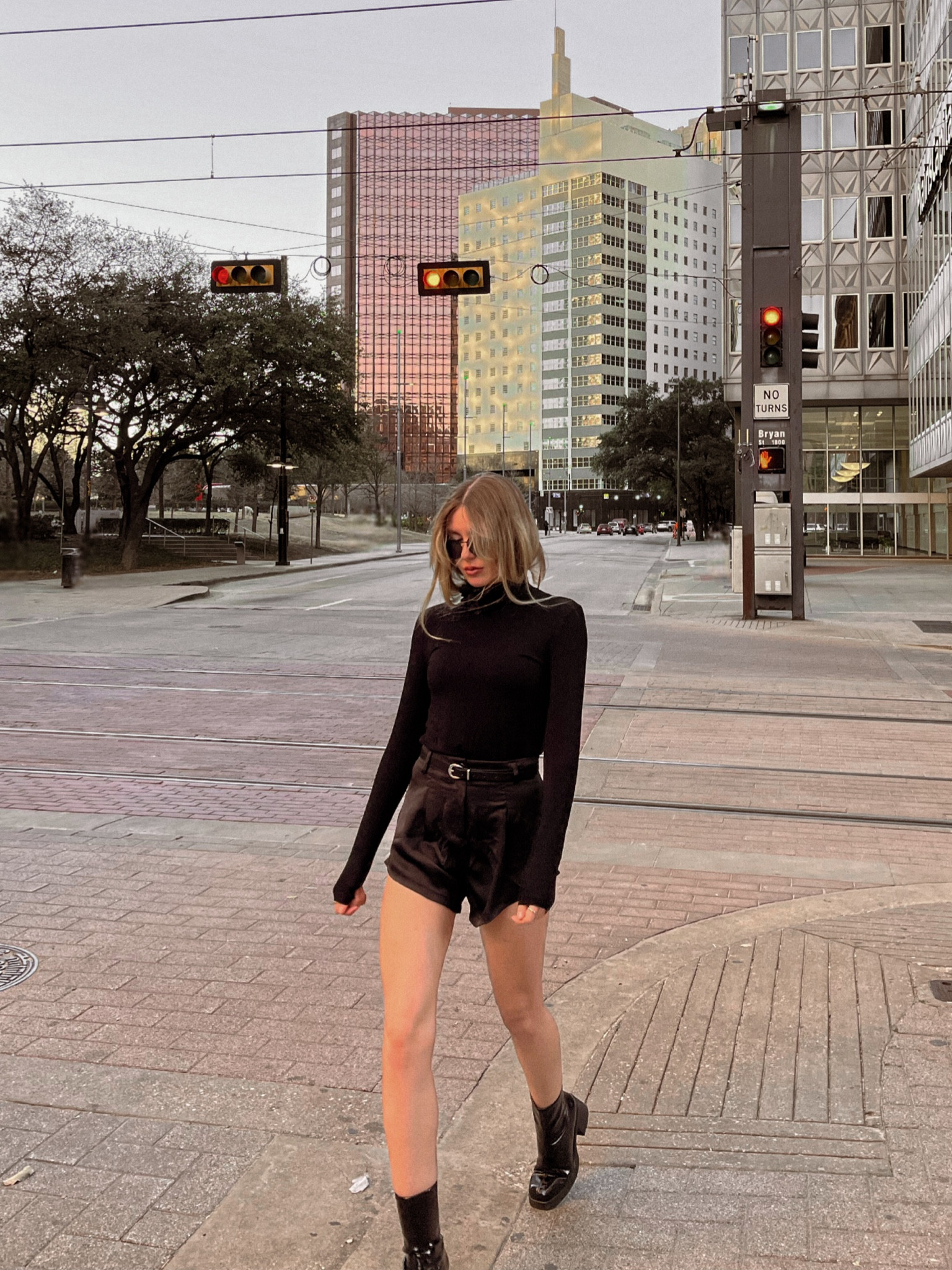 all black outfit with satin shorts and platform boots, black turtleneck, oversized sunglasses, fashion accessories, spring outfit 

#LTKU #LTKstyletip #LTKshoecrush