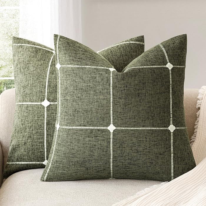 Foindtower Pack of 2 Decorative Faux Linen Jacquard Check Throw Pillow Covers Farmhouse Cushion C... | Amazon (US)
