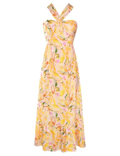 GRACE KARIN Womens Summer Floral Dresses 2026 Boho Maxi Dress Flowy Halter Sundress Casual Vacation Beach Clothes with Pocket Blue Floral L | Amazon (US)