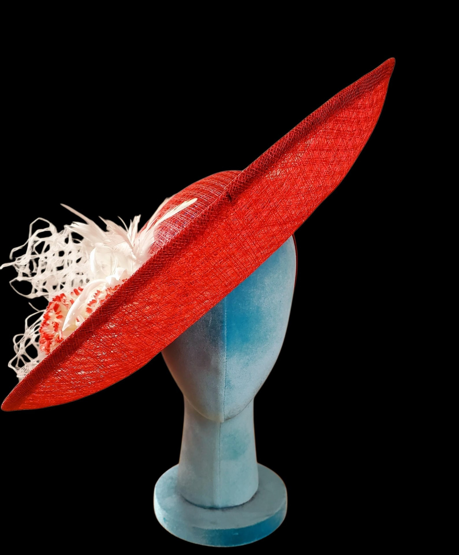 Red Sinamay Hatinator with Vintage Carnations and Feathers – 17 Inch Diameter | Etsy (Global)