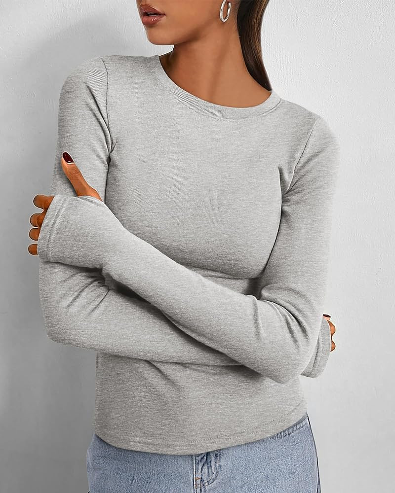 BTFBM Womens Casual Long Sleeve Tops Spring 2026 Crew Neck Workout Shirt Stretchy Slim Fit Basic ... | Amazon (CA)