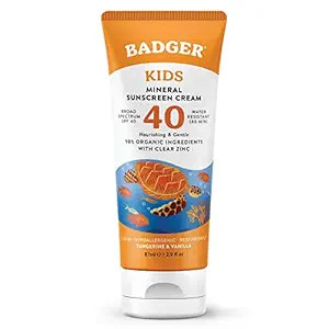 Badger Kids Mineral Sunscreen Cream SPF 40, 98% Organic Ingredients, Zinc Oxide Sunscreen for Kid... | Amazon (US)