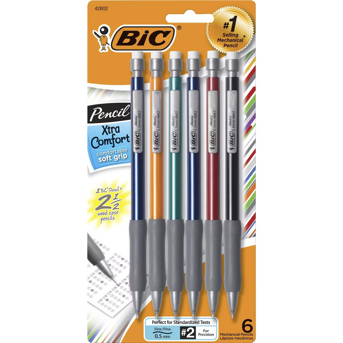 Bic Mechanical Pencil 0.5mm Rubber Grip Nonrefill 6/PK BK/GY MPFGP61 | Target
