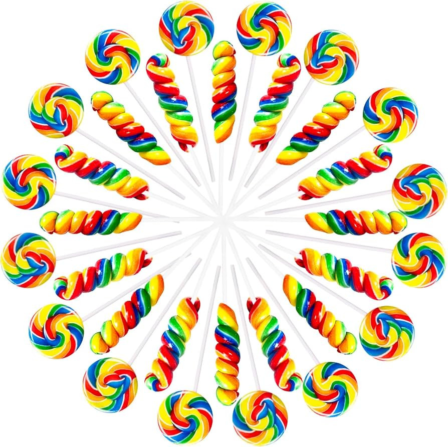 Rainbow Twisty & Swirl Lollipops 32 Pack, Unicorn Candy Swirl Lollipops Individually Wrapped Suck... | Amazon (US)