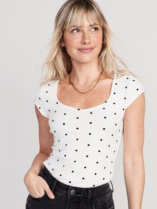 Polka-Dot Sweetheart-Neck Rib-Knit T-Shirt for Women | Old Navy (US)