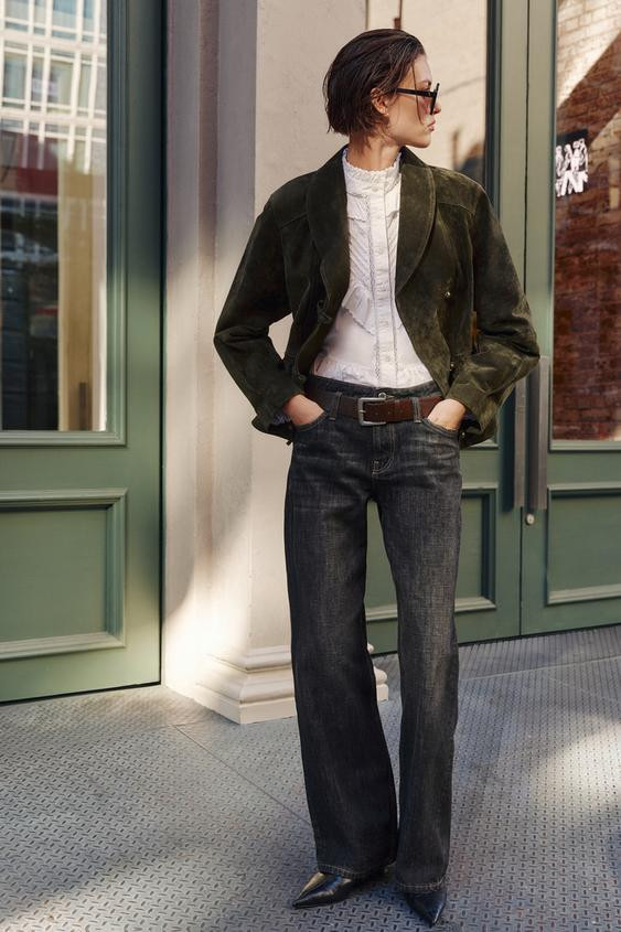 Zara - 100% Leather Frog Fastening Jacket - Khaki - M - Woman | Zara US