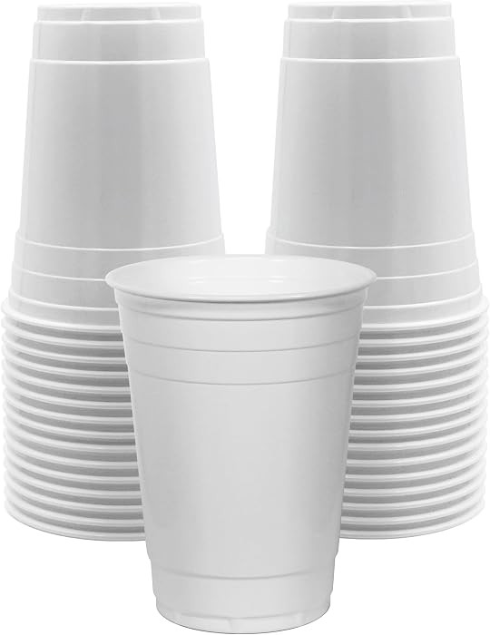 PAMI White Plastic Party Cups 16 oz,Disposable for Cold Drinks & Beer,30-Pk | Amazon (US)