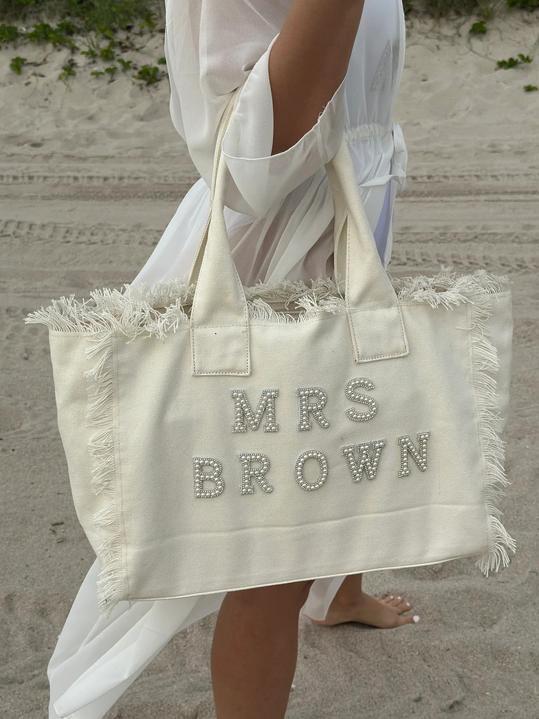 Personalized Pearl Fringe Tote Bag: Bridal Gift, Honeymoon Accessory - Etsy | Etsy (US)