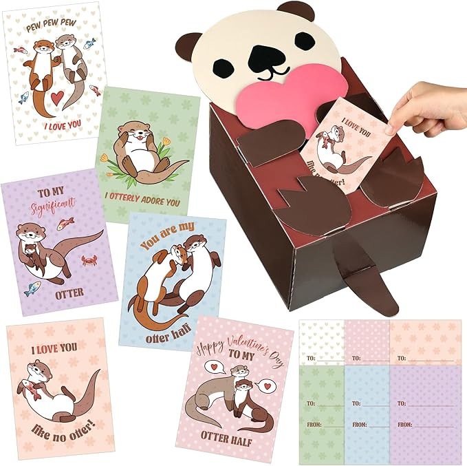Eaasty Otter Valentine Boxes for Kids DIY Valentines Day Mailbox Kits with 32 Cute Otter Valentin... | Amazon (US)
