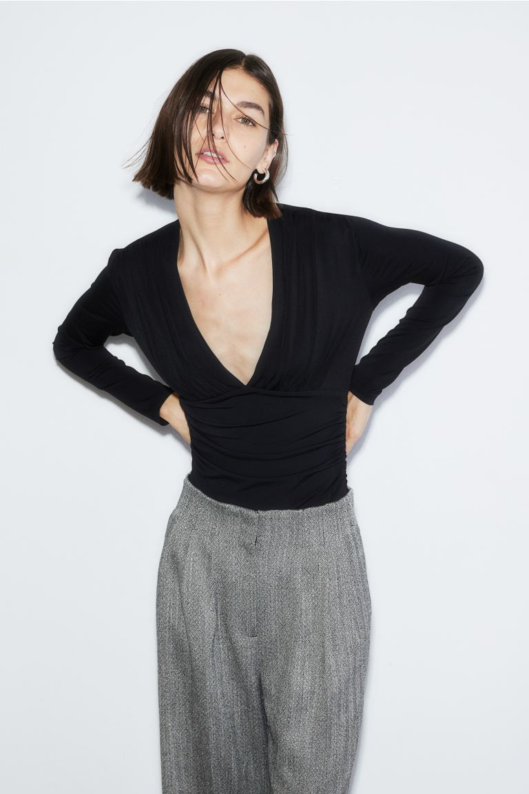 Draped V-neck Thong Bodysuit | H&M (US + CA)