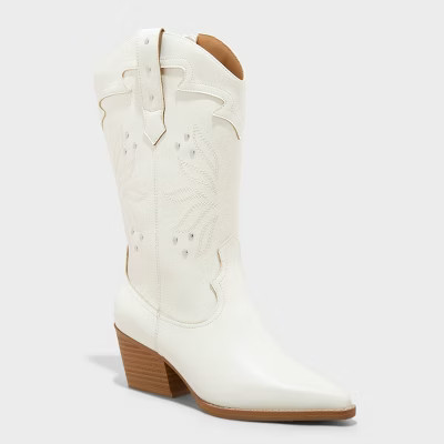 Women's Studded Western Cowboy Boots with Memory Foam Insole - Universal Thread™ Off-White 9.5 | Target