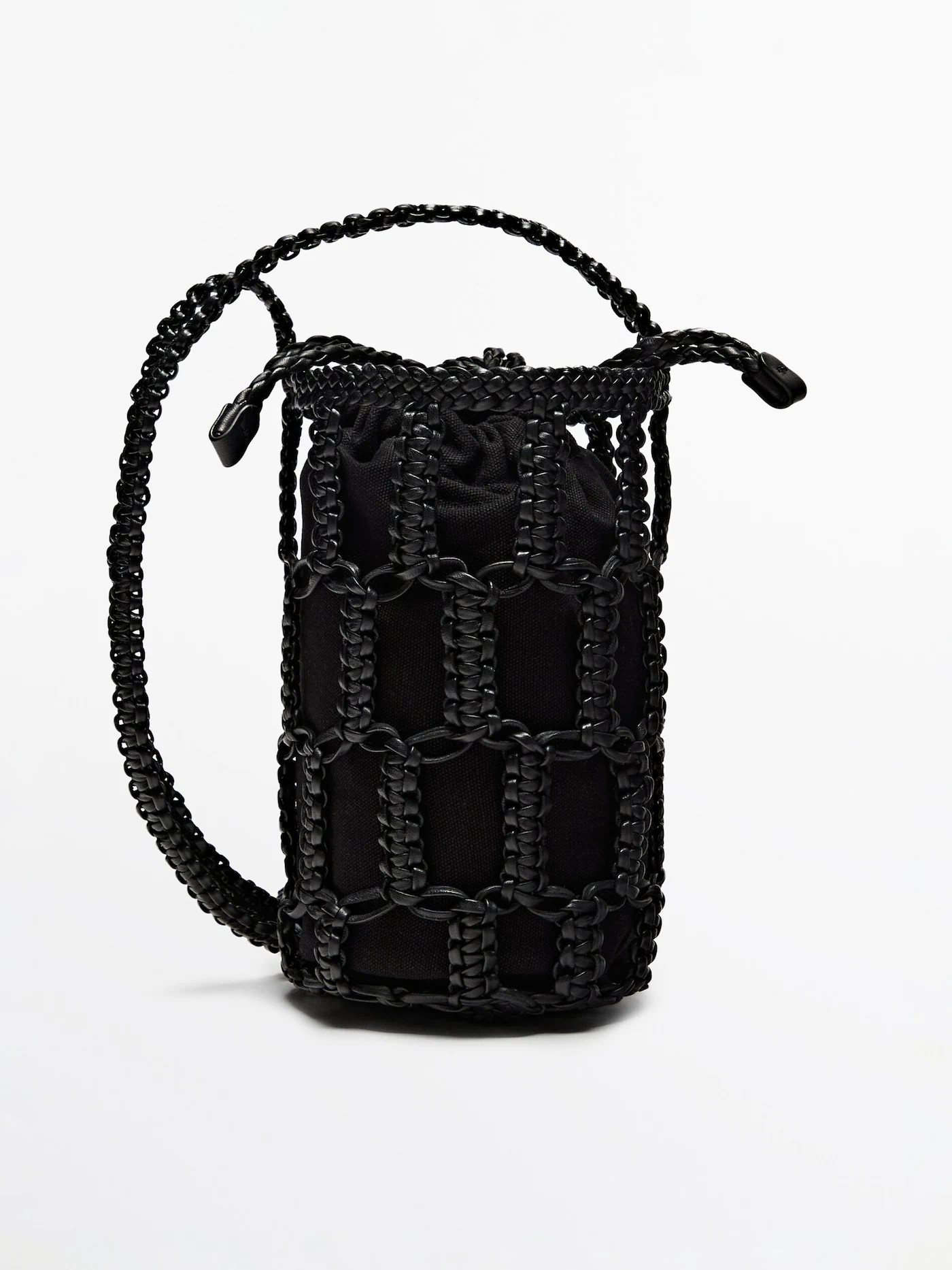Nappa leather woven mini bucket bag | Massimo Dutti US