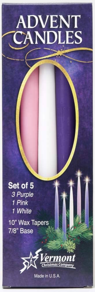 Christmas Advent Candles (Set of 5) - 10" Wax Taper Candles by Vermont Christmas Company - 3 Purp... | Amazon (US)