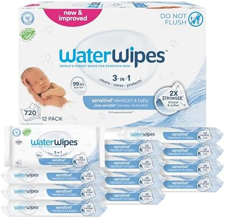 WaterWipes Sensitive+ Newborn & Baby Wipes, 3-In-1 Cleans, Cares, Protects, 99.9% Water, Unscente... | Amazon (US)