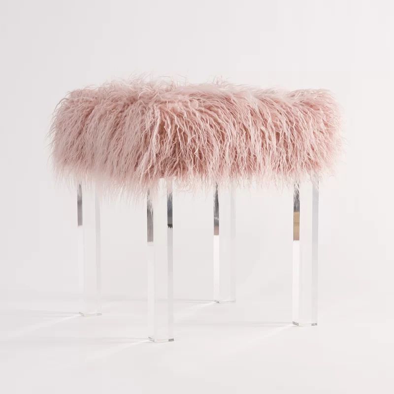 Cherie Lamb Faux Fur Acrylic Square Leg Stool | Wayfair North America