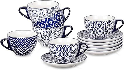 Selamica Ceramic 8 oz Cappuccino Cup Set with Saucers, Espresso Coffee Cups, Latte Macchiato for ... | Amazon (US)