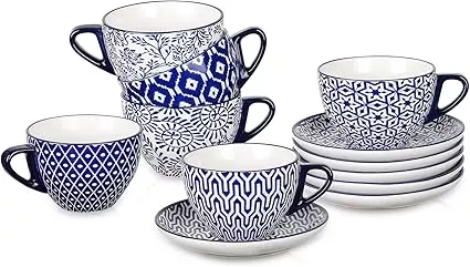 Selamica Ceramic Coffee Mug Set with Stand and Spoons, 11 OZ