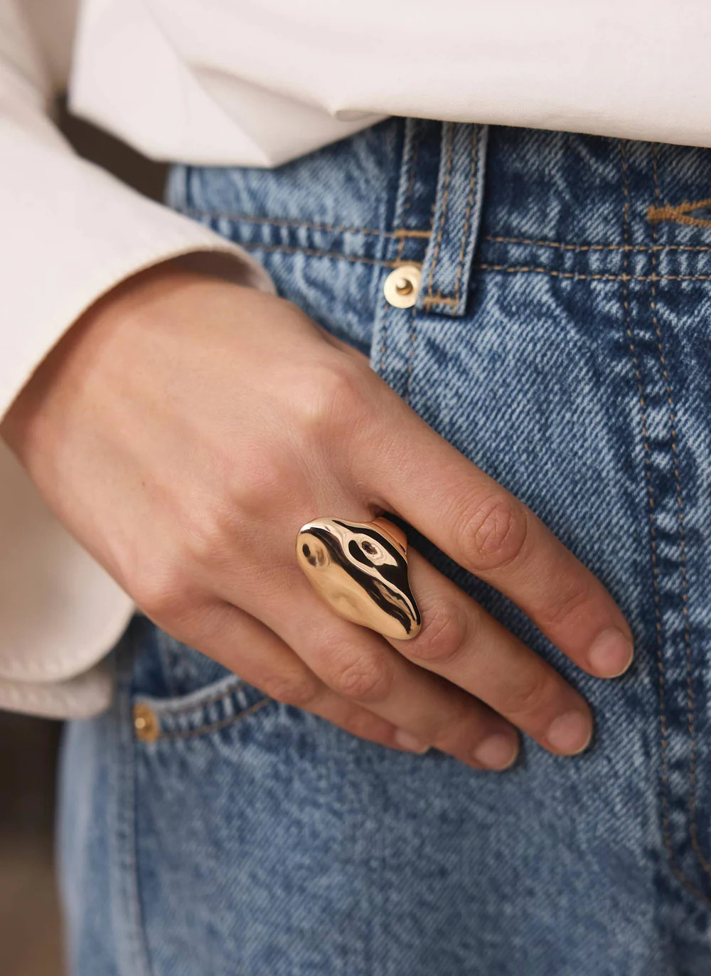 Gold Tone Sculptural Ring | Mint Velvet