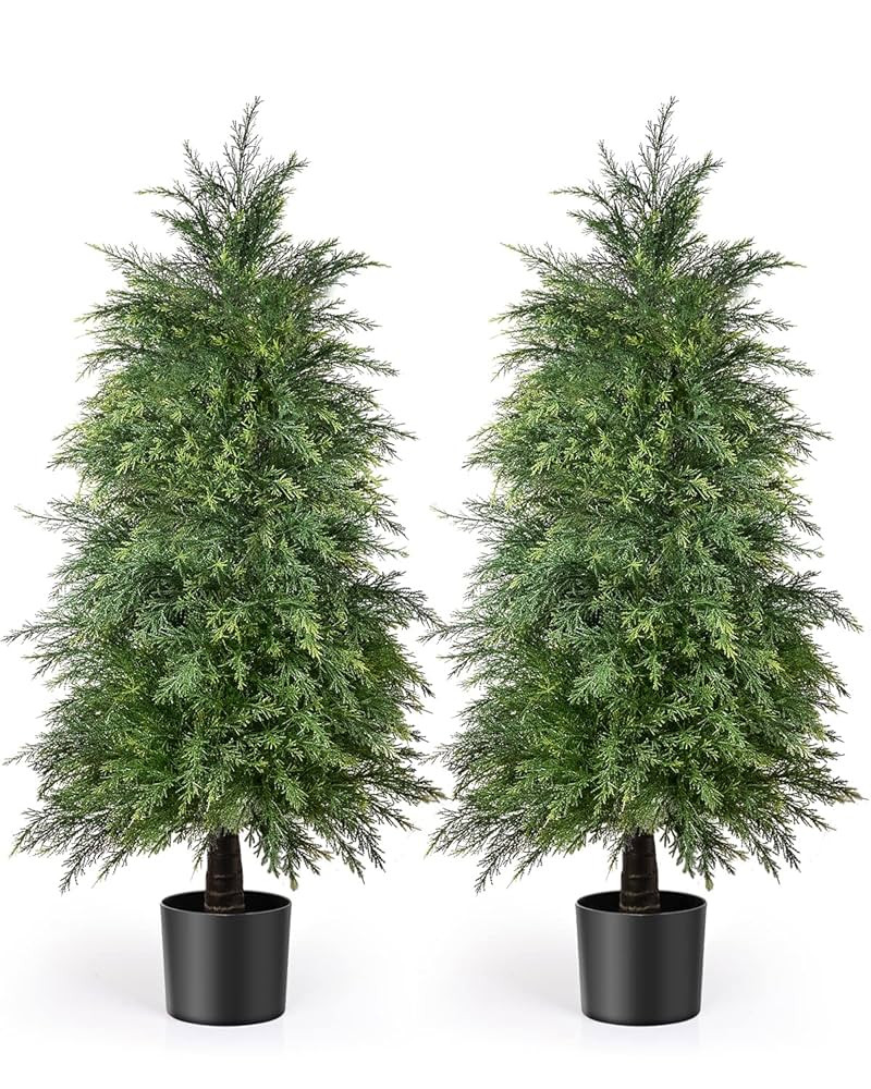 2 Pack 4ft Artificial Cedar Topiary Trees for Outdoor Front Porch Décor, UV Rated Fake Potted Pl... | Amazon (US)