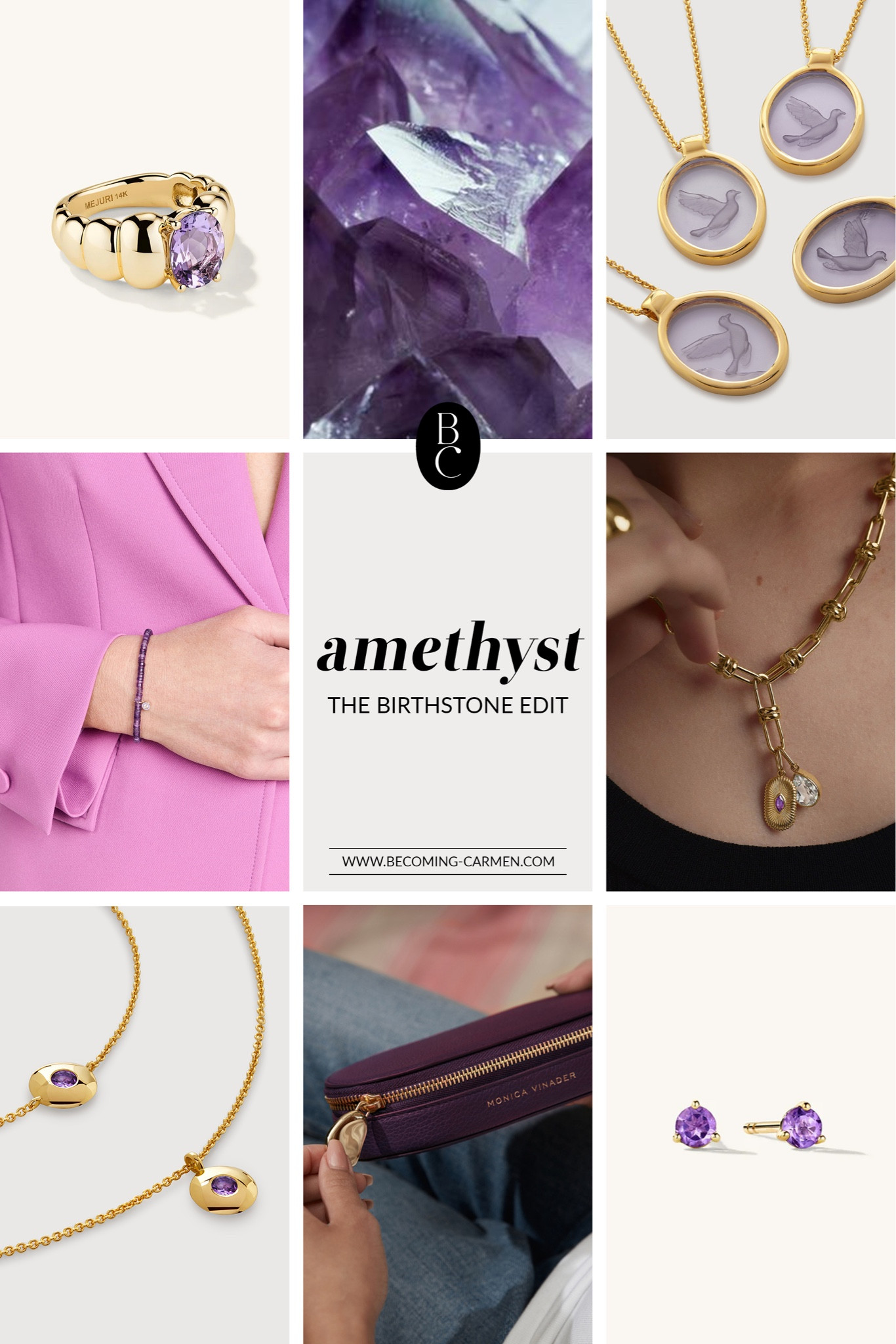 February birthstone amethyst — top jewellery picks for gemstone earrings, necklaces, pendants, bracelets, rings, and jewellery cases